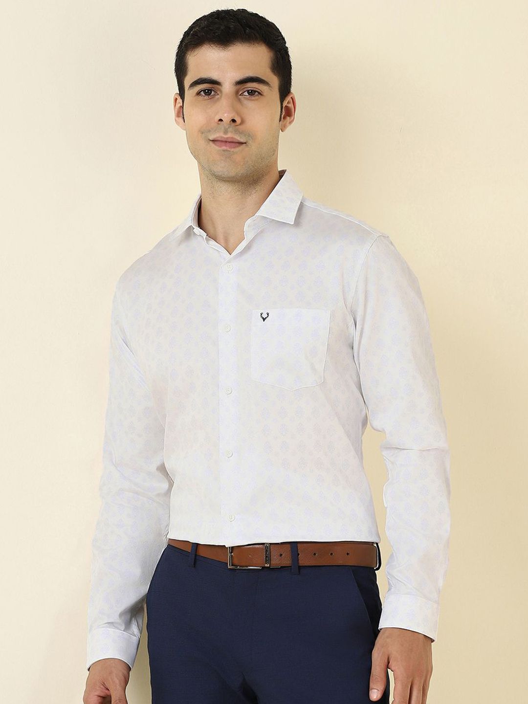 Allen Solly Slim Fit Printed Spread Collar Long Sleeves Pure Cotton Formal Shirt