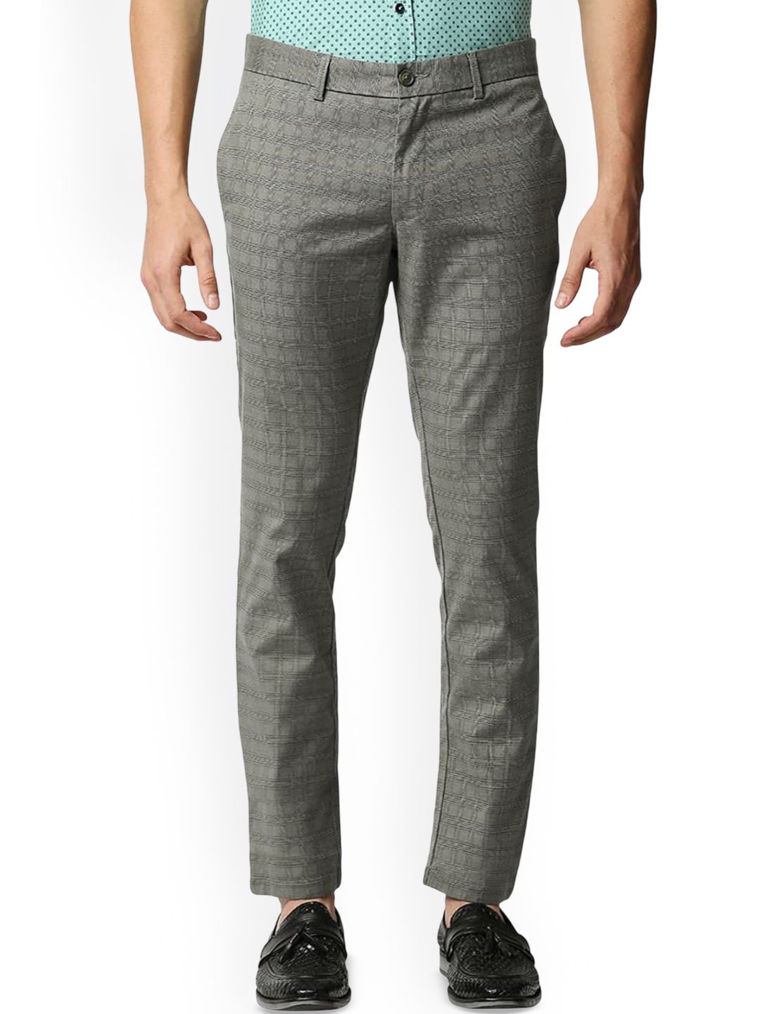 Basics Men Checked Relaxed Straight Leg Tapered Fit Trousers