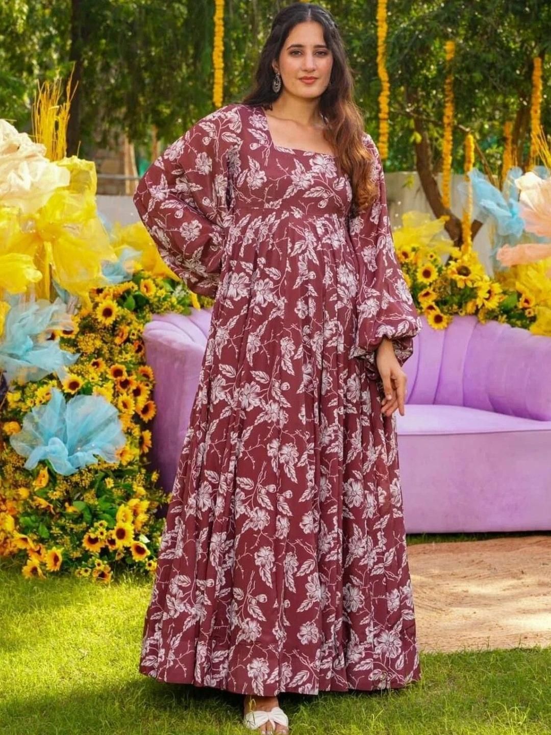 Buy CORSICA Floral Print Puff Sleeve Layered Fit & Flare Long