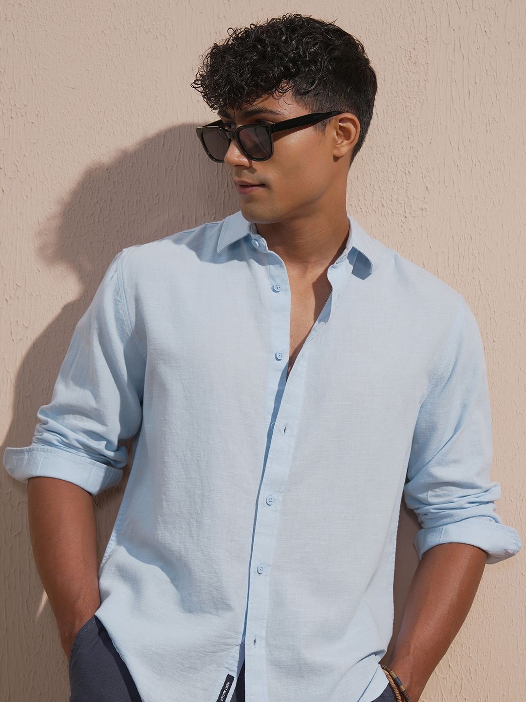 HIGHLANDER HIGHLANDER Spread Collar Long Sleeves Cotton Linen Relaxed Fit Shirt