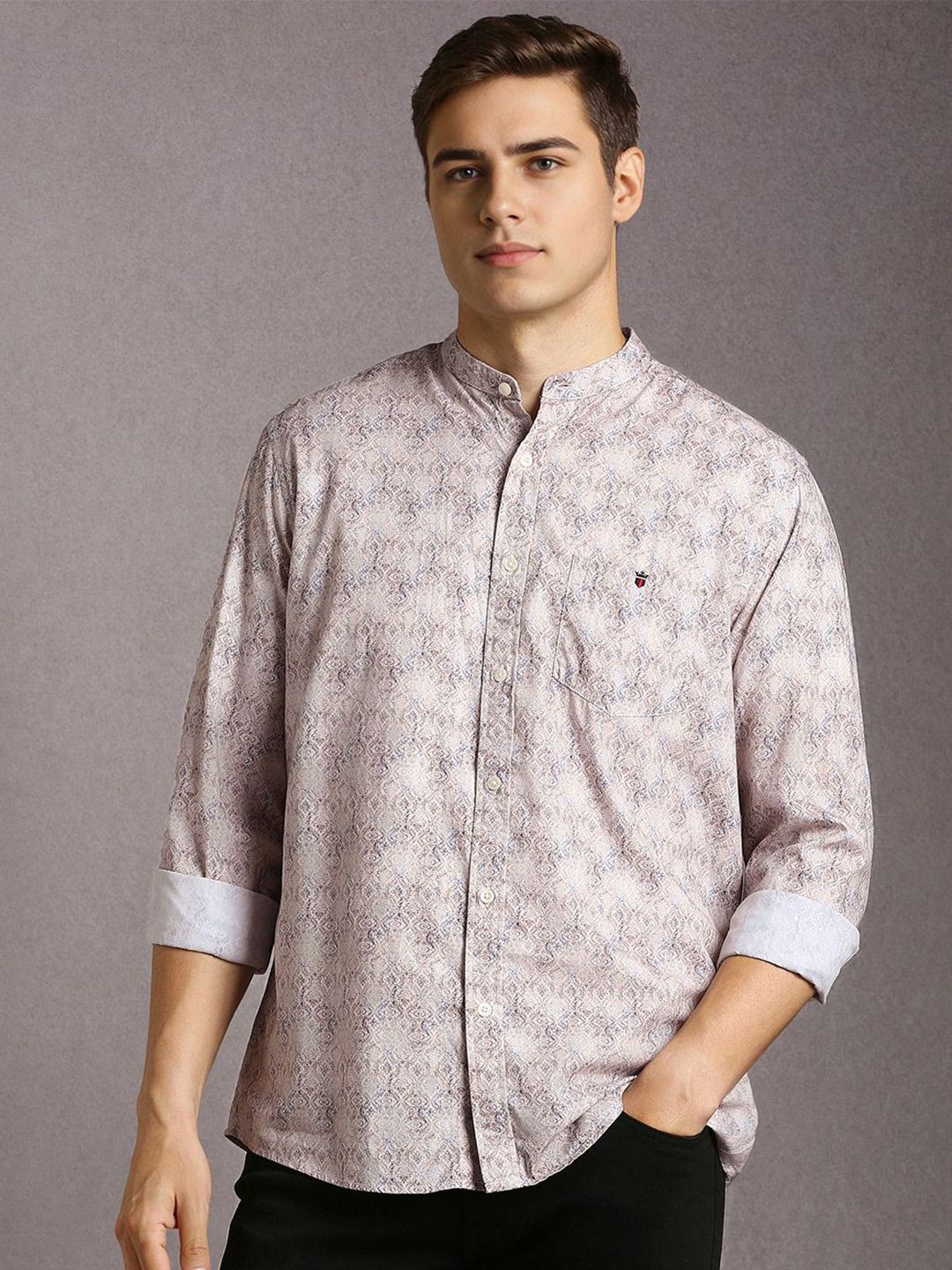 Louis Philippe Jeans Louis Philippe Jeans Men Abstract Printed Band Collar Casual Shirt