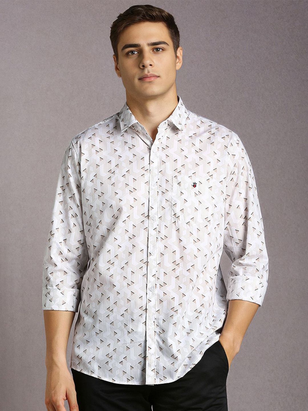 Louis Philippe Sport Louis Philippe Sport Printed Spread Collar Slim Fit Cotton Shirt