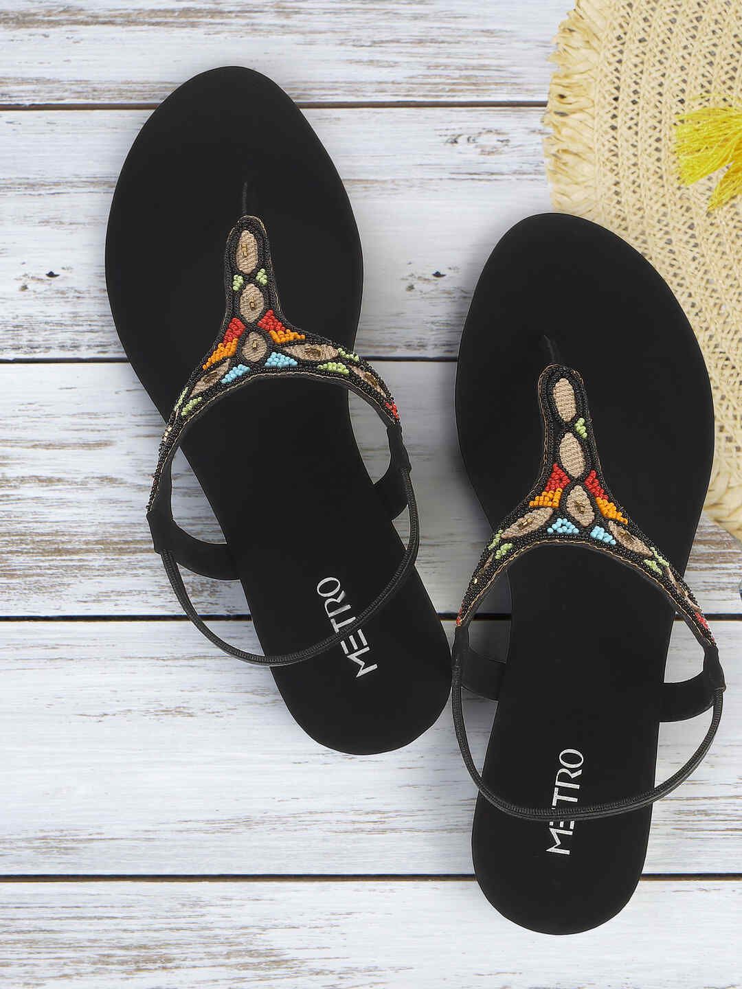 Metro Women Embellished T-Strap Flats