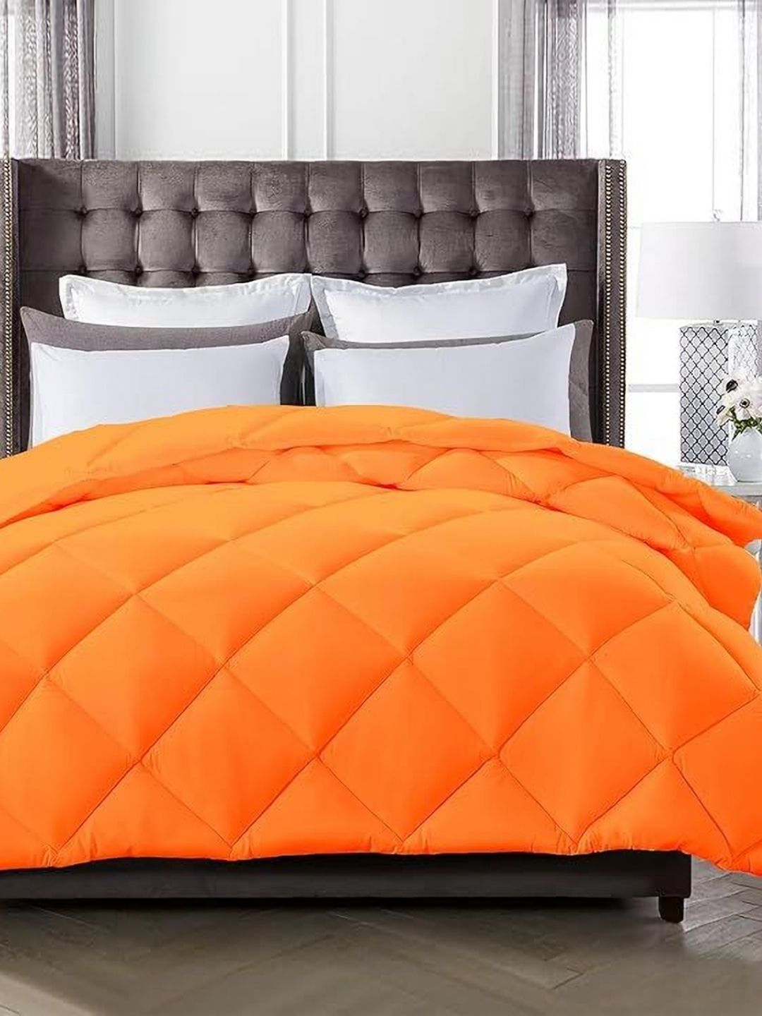 RF RELAXFEEL Orange Checked Microfiber Heavy Winter 210 GSM Double Bed Comforter
