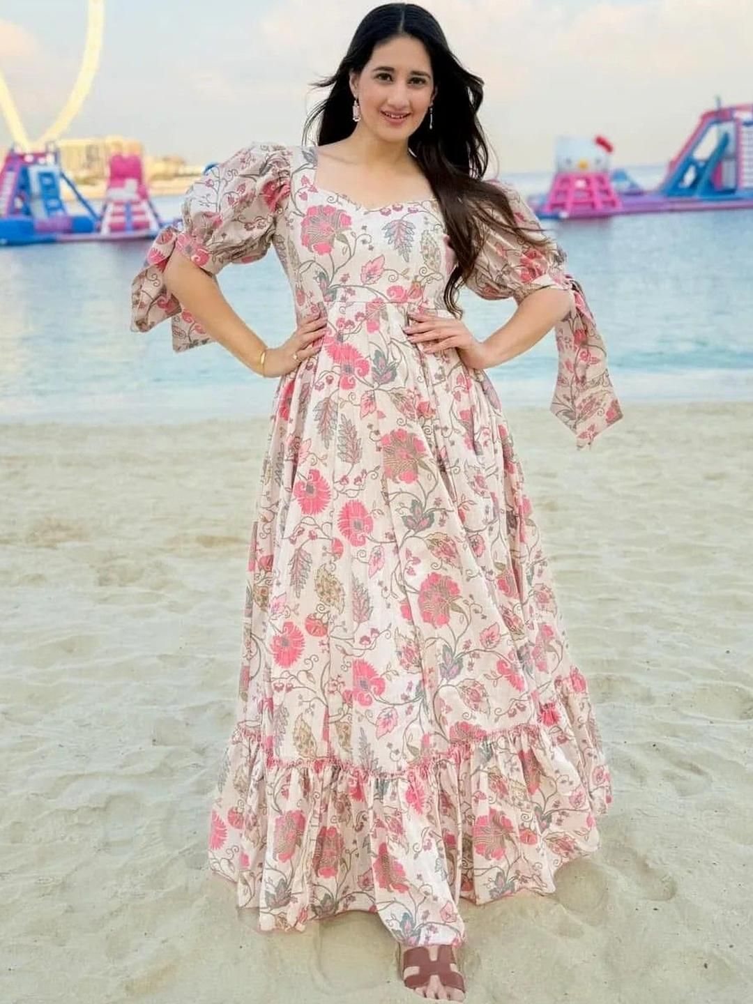 Buy CORSICA Floral Print Puff Sleeve Layered Fit & Flare Three-Quarter Dress  - Dresses for Women 34685943 | Myntra
