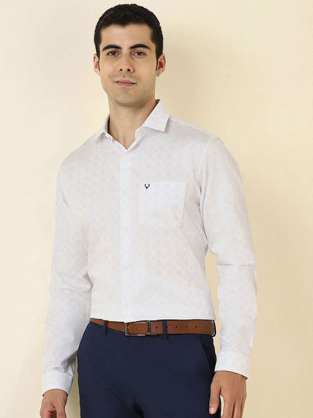 Allen Solly Slim Fit Printed Spread Collar Long Sleeves Pure Cotton Formal Shirt
