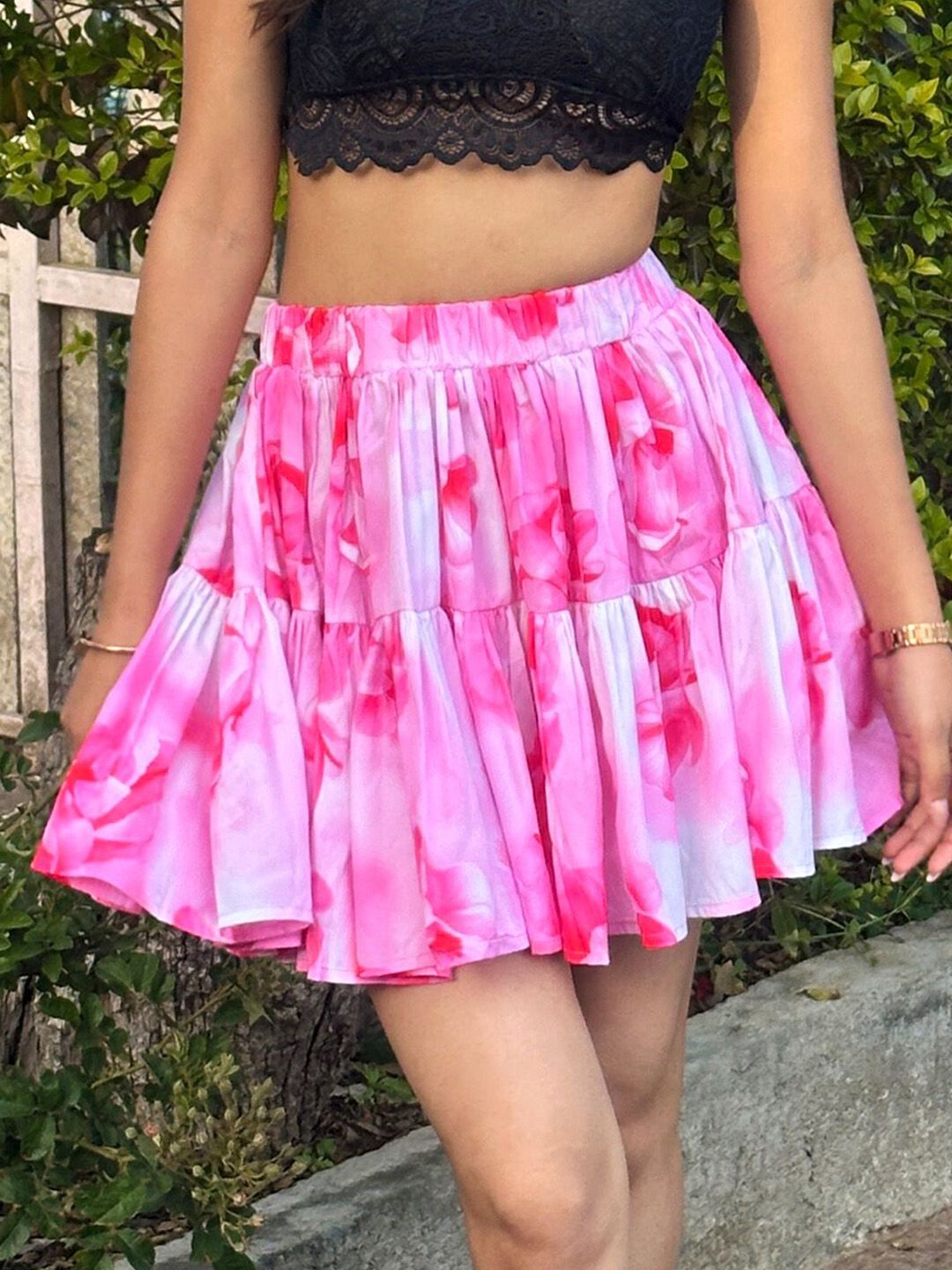BAESD Printed Flared Mini Skirt