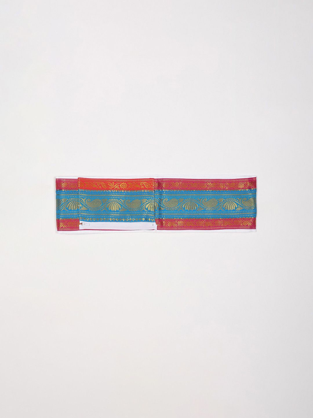 Exotic India Adjustable Velcro Closure Dhoti Belt with Zip Pouch & Zari Woven Paisley Vine