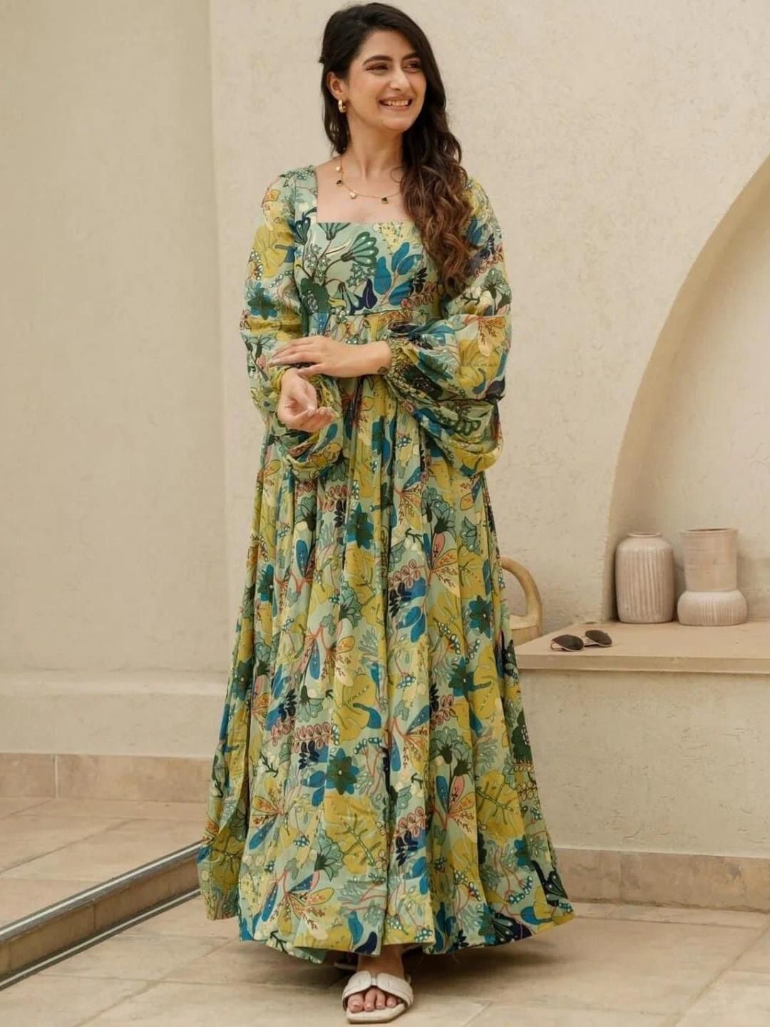 Buy CORSICA Women Floral Printed Puff Sleeves Fit & Flare Maxi Dress -  Dresses for Women 34485121 | Myntra