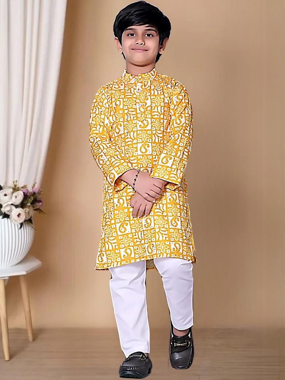 Yellow Checks Kurta Set