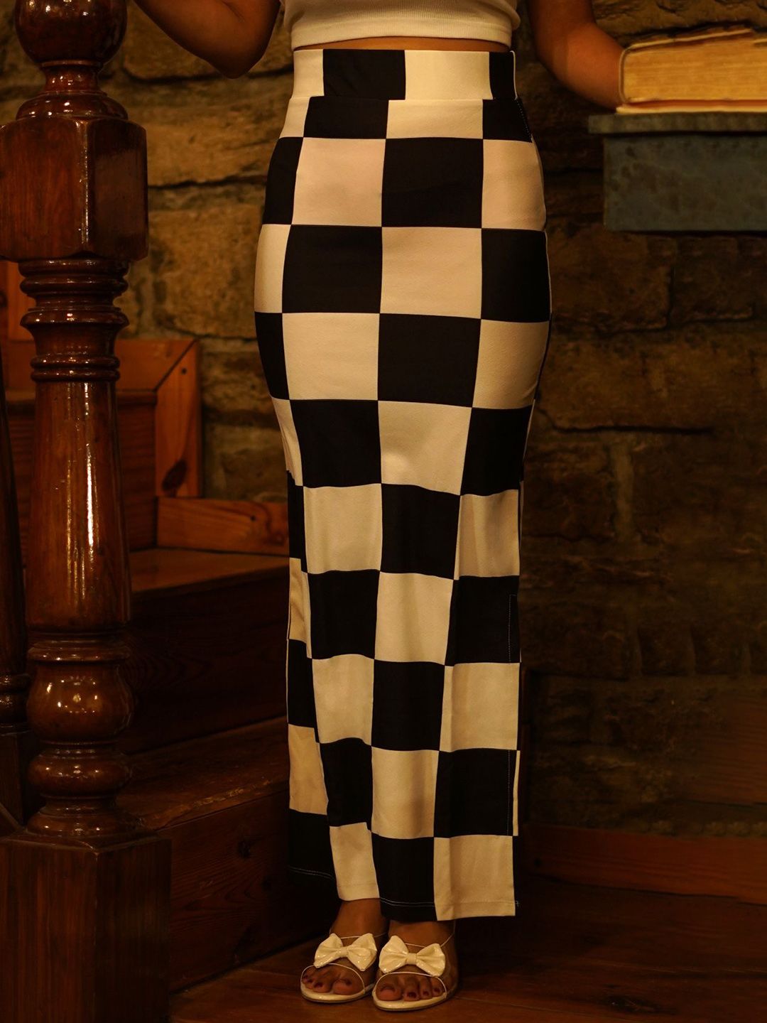 BAESD Checked Pencil Maxi Skirt