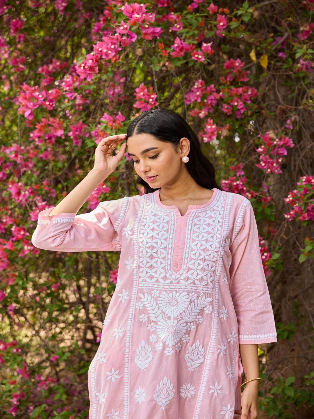 House of Chikankari Women Peach Cotton Chikankari Embroidered Kurta