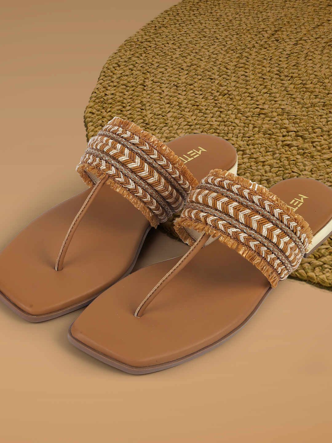 Metro Women Ethnic - Embellished T-Strap Flats