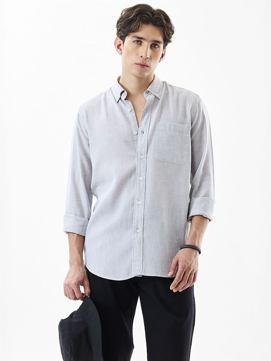 Light Grey Button Down Collar Casual Shirt Offers & Cashback