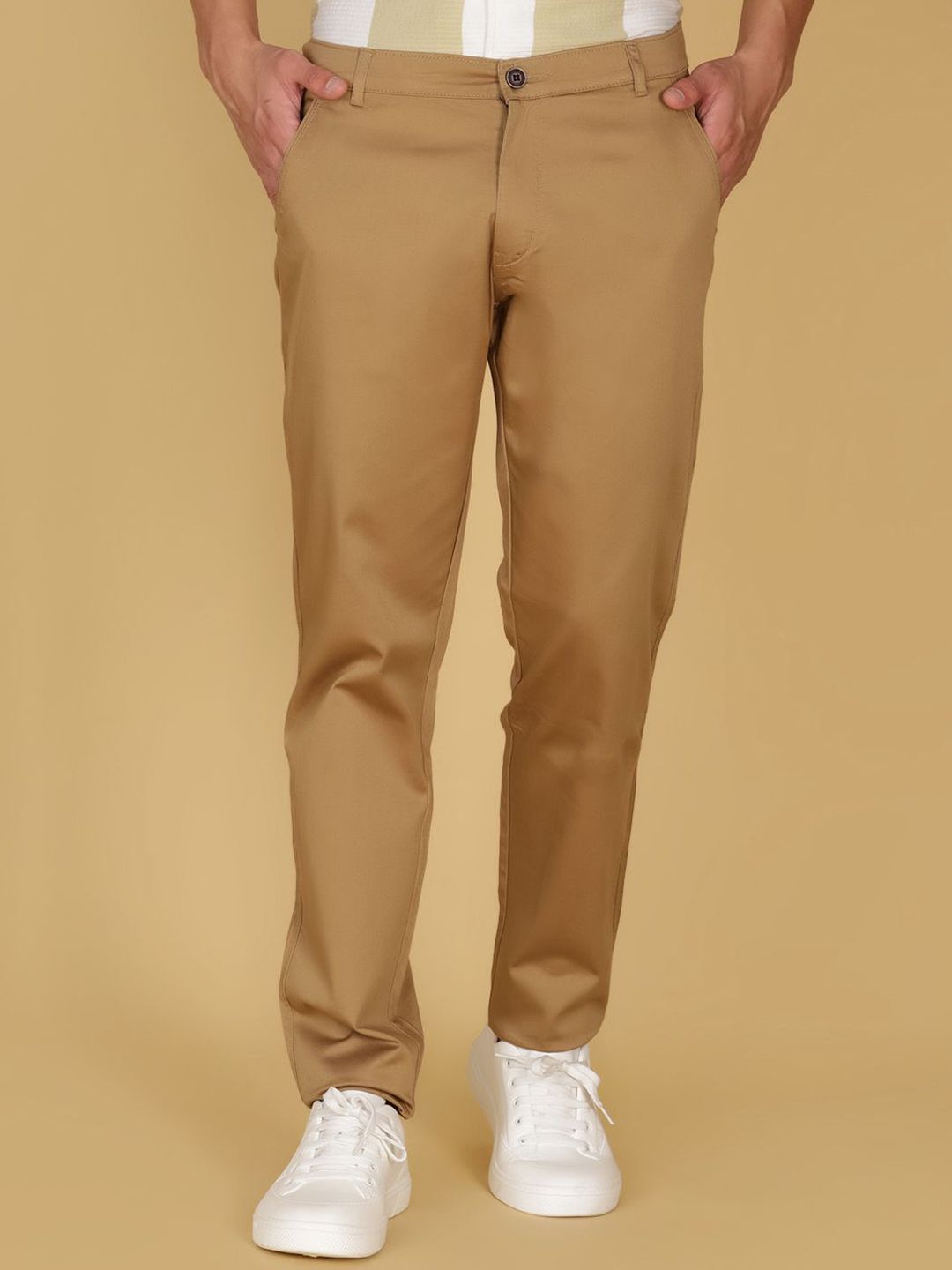 V-Mart Men Solid Mid-Rise Slim Fit Satin Chinos