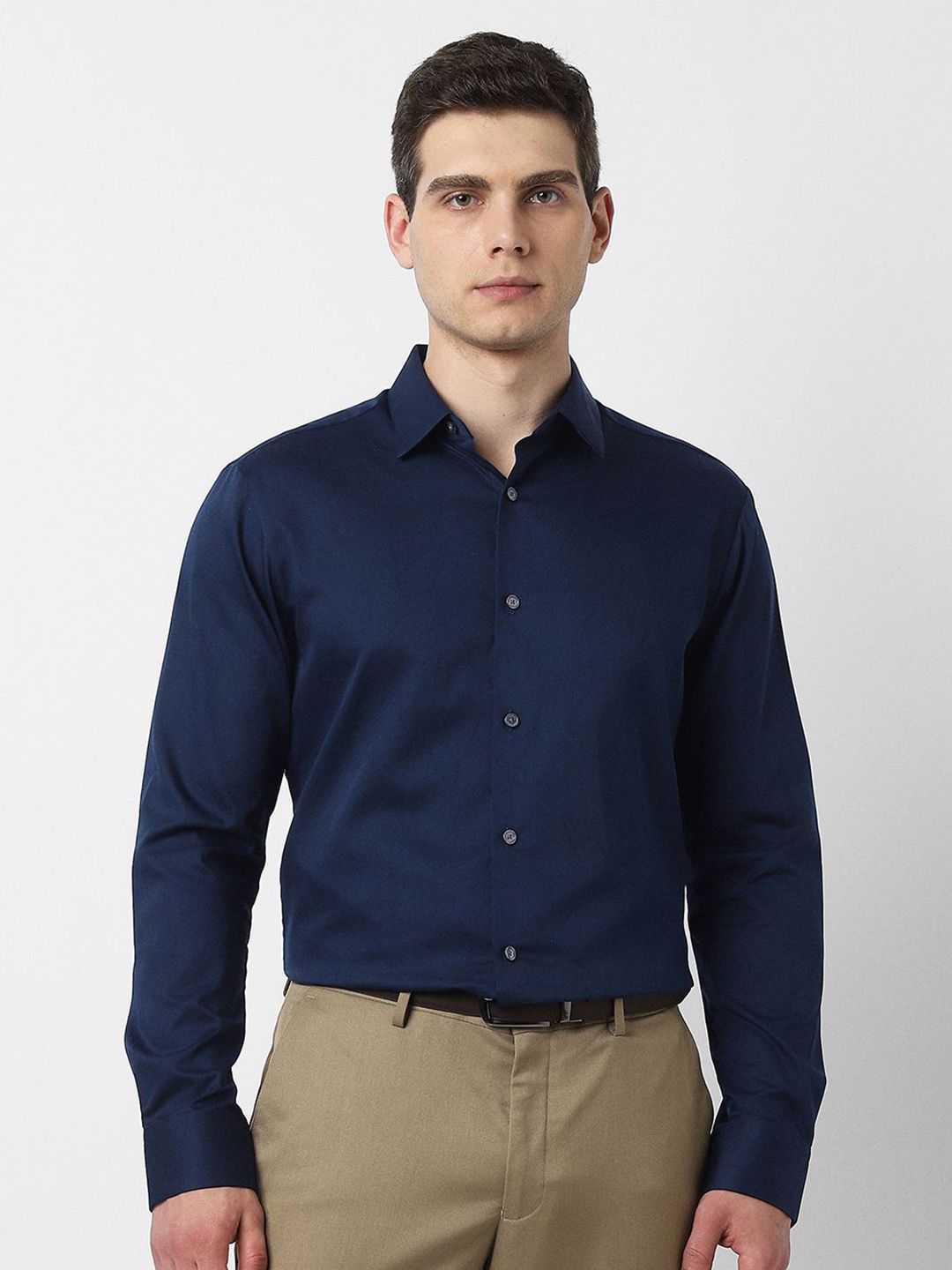 Peter England Elite Textured Spread Collar Slim Fit Cotton Formal Shirt