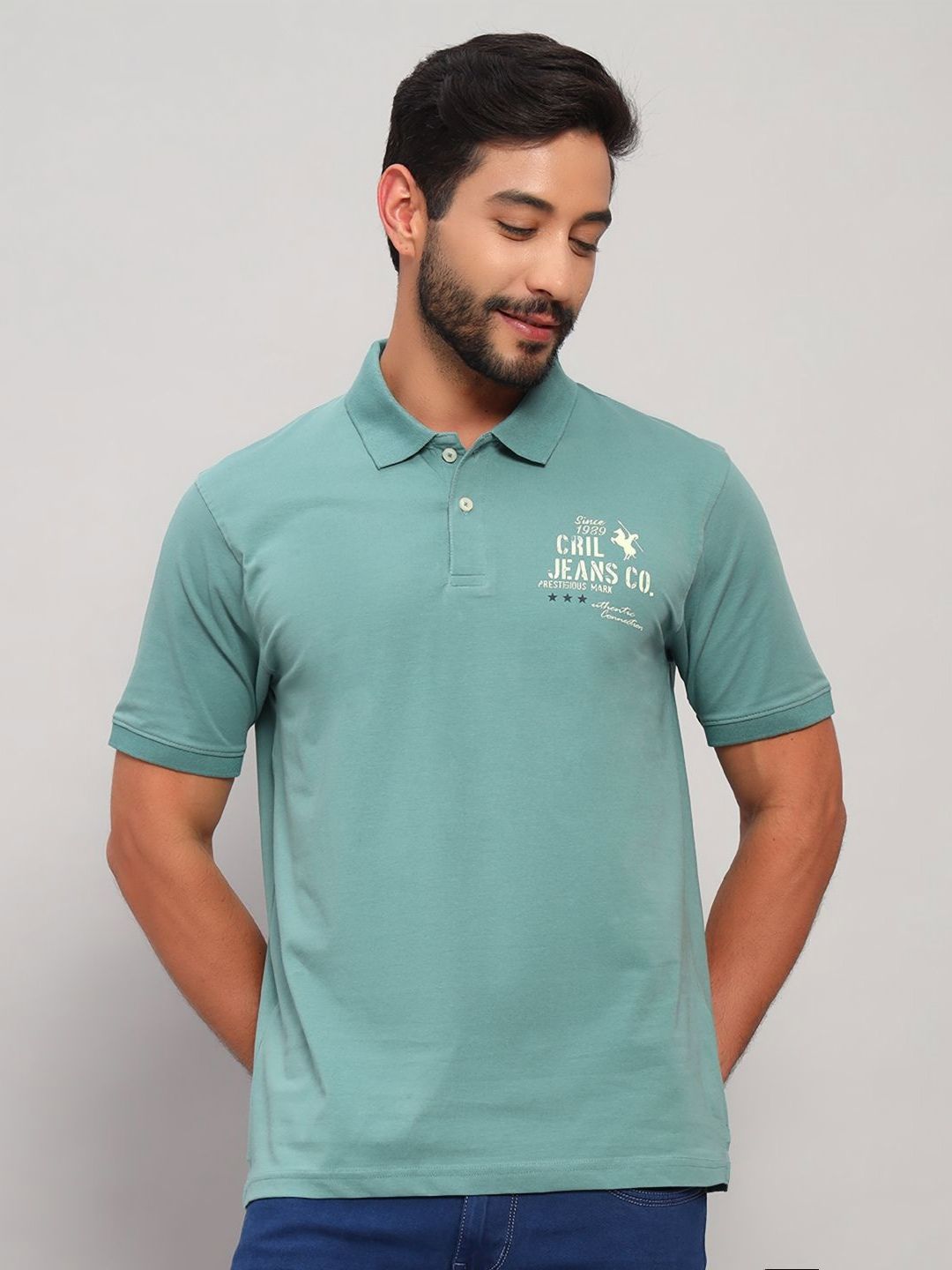 Cantabil Typography Printed Polo Collar Short Sleeves Regular Fit T-shirt