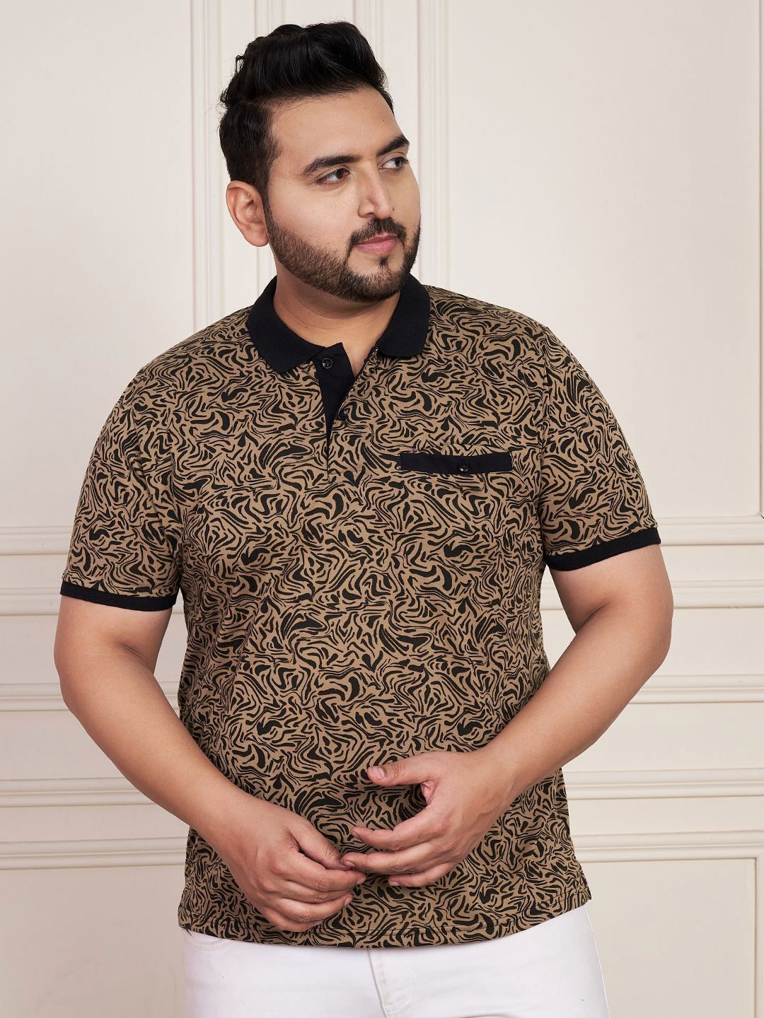 AUSTIVO Abstract Printed Polo Collar Regular Fit T-Shirt