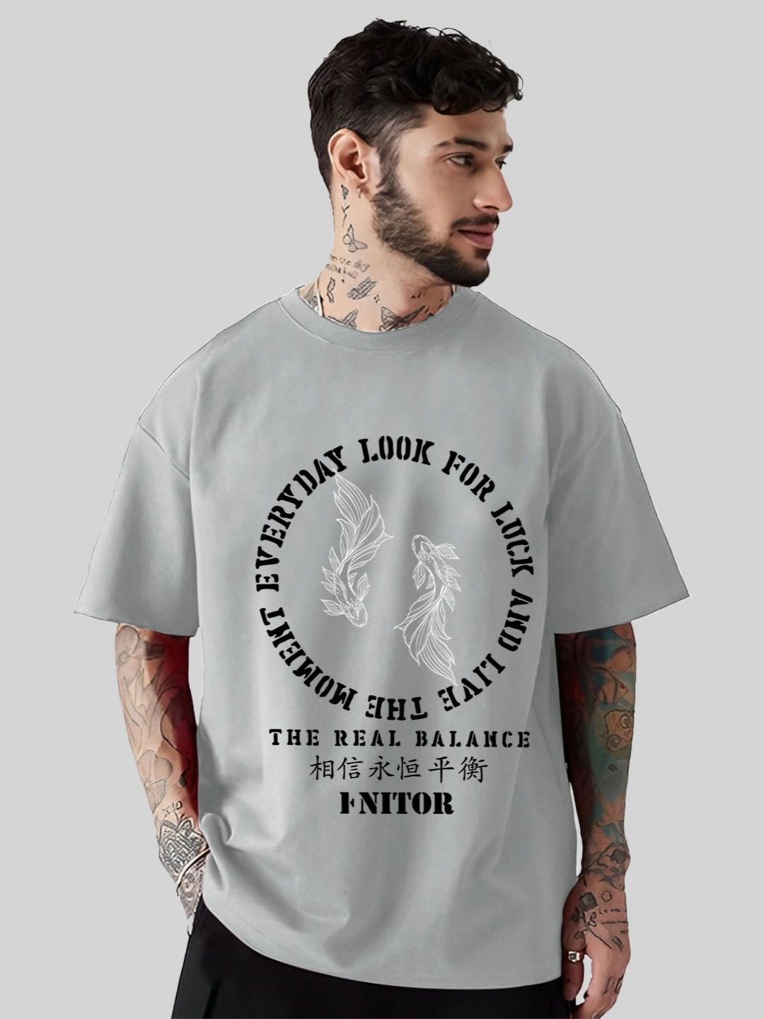 THE BEETEL HOUSE Typography Printed Round Neck Cotton Oversized Loose Fit T-shirt