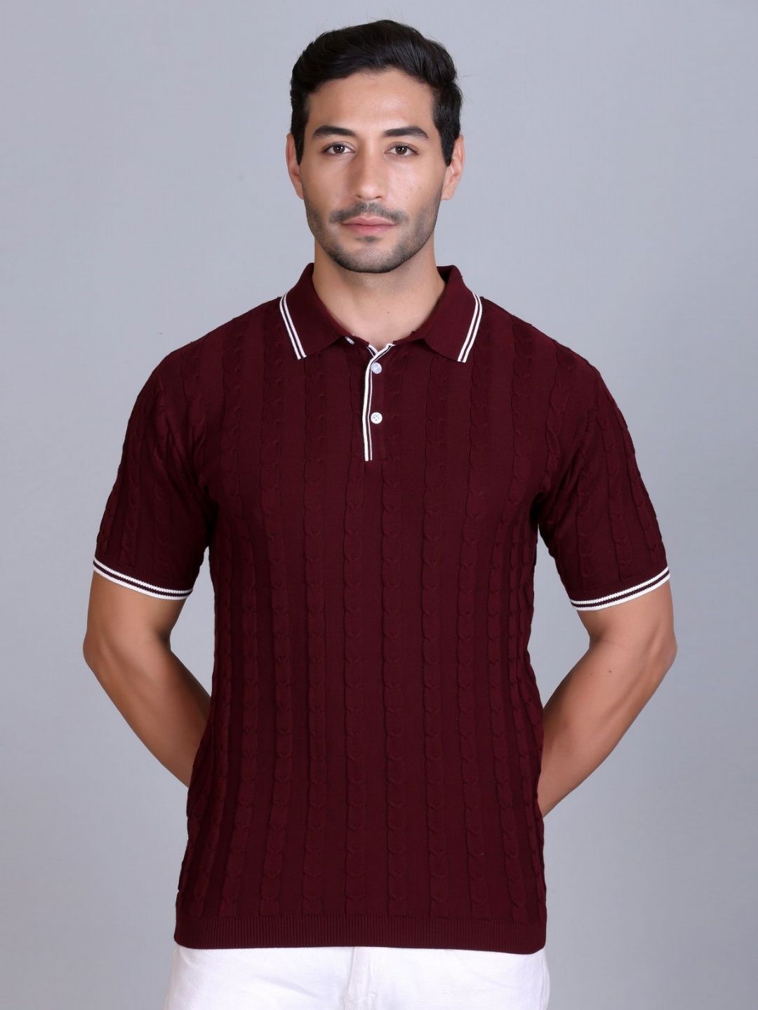 Dzant Self Design Polo Collar Short Sleeves Organic Cotton T-shirt