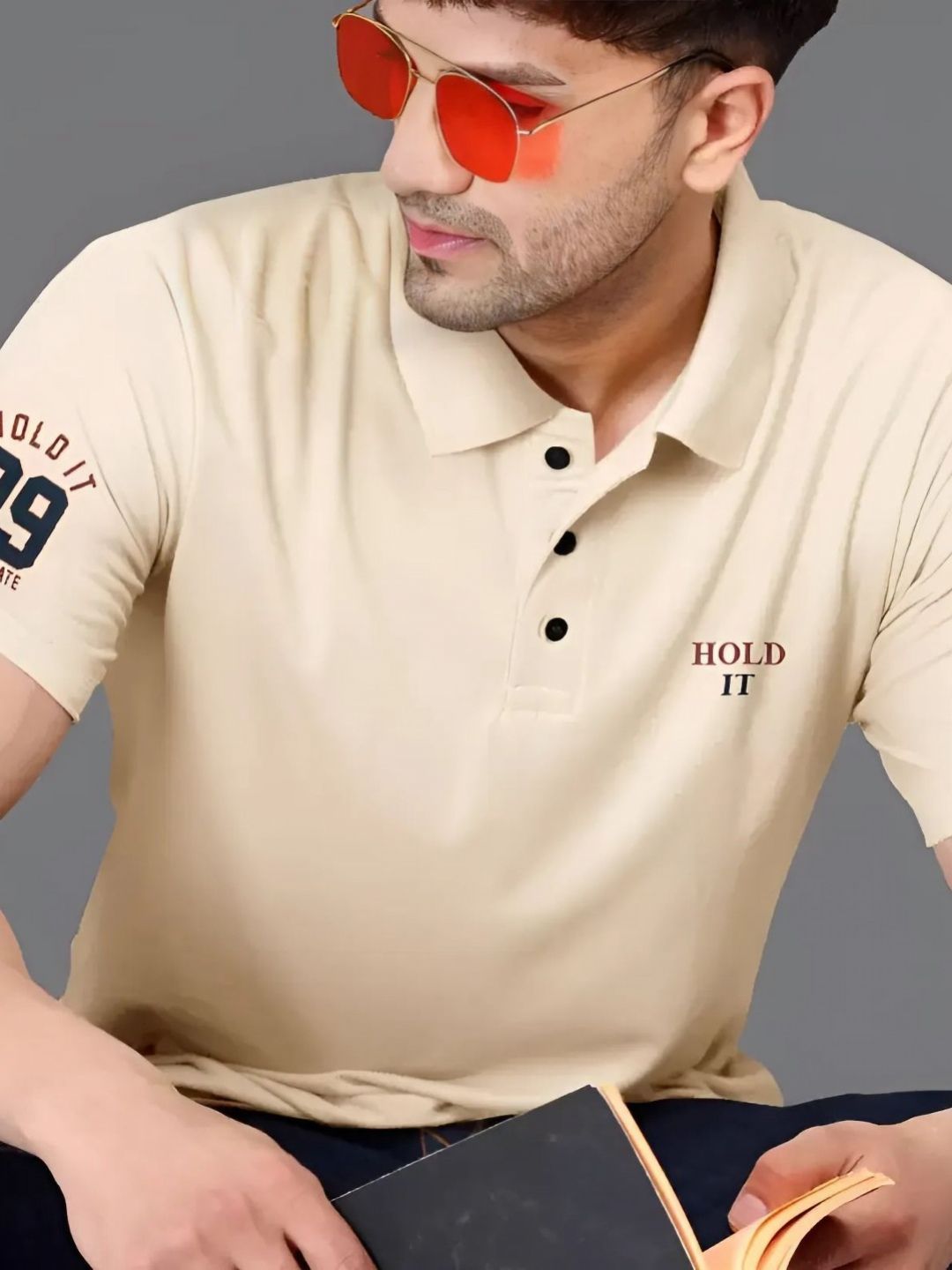 TAZO Typography Printed Polo Collar Cotton Short Sleeves Regular Fit T-shirt