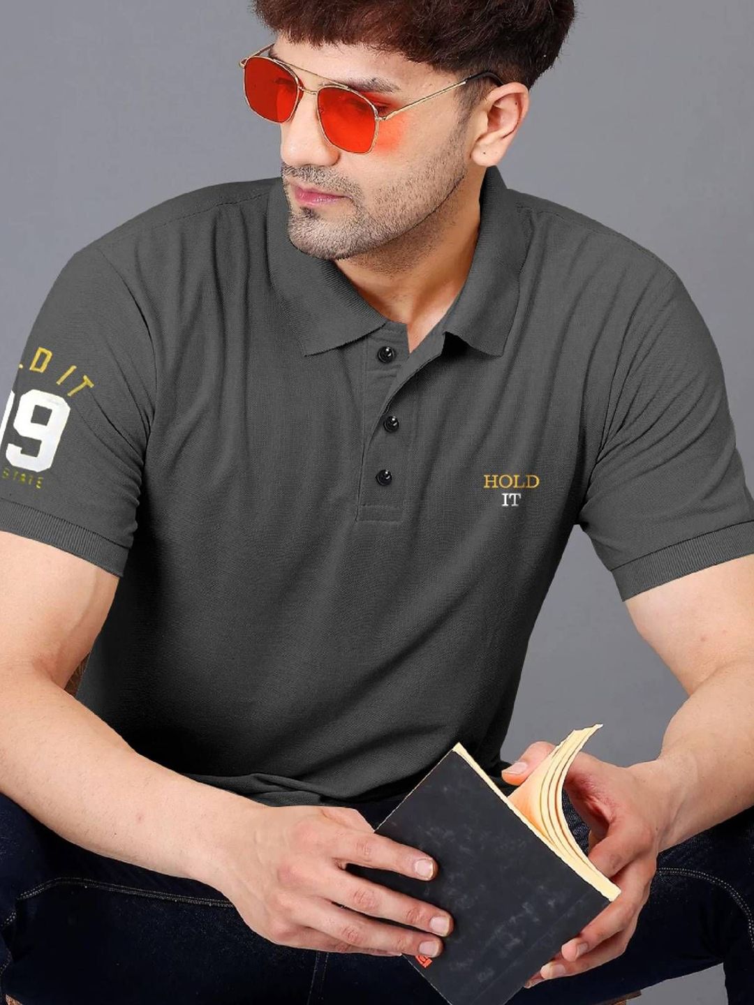 TAZO Solid Polo Collar Cotton T-shirt