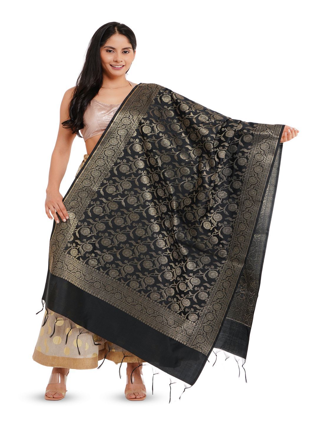 Karthav Fashion Ethnic Motifs Woven Design Dupatta with Zari