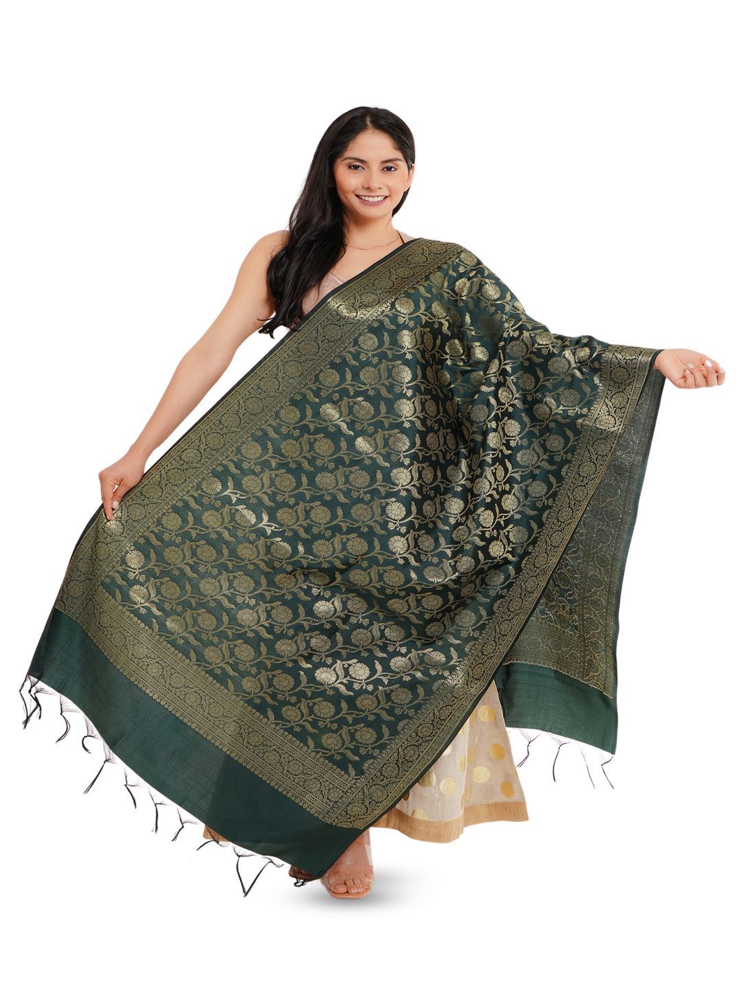 Karthav Fashion Ethnic Motifs Woven Design Dupatta with Zari