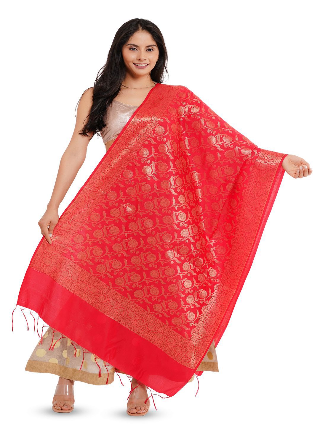 Karthav Fashion Ethnic Motifs Woven Design Dupatta with Zari