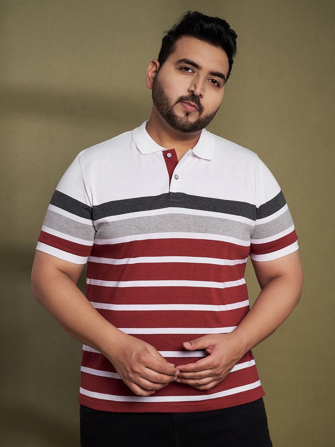 AUSTIVO Striped Polo Collar Regular Fit T-shirt