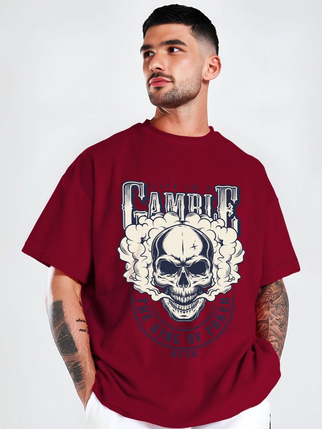 AUSK Maroon Typography Oversized T-shirt