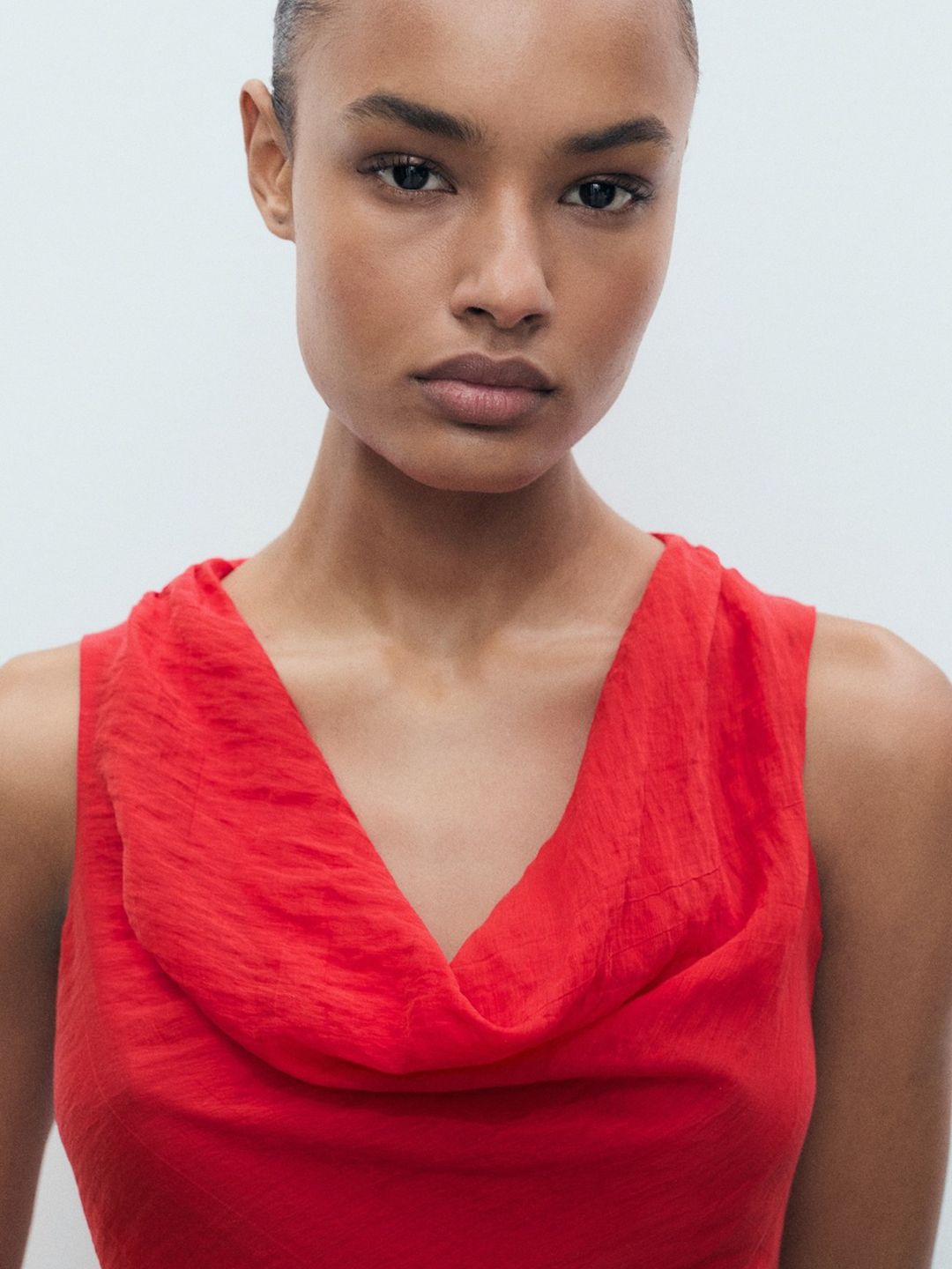 Cowl Neck Sleeveless A-Line Midi Dress