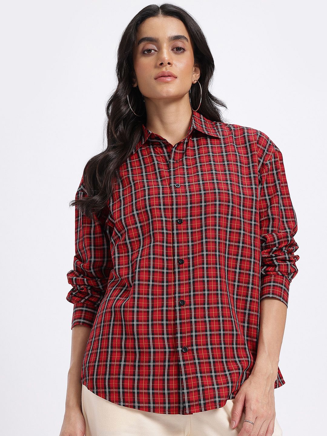 トップス LYFTSCRIPT LOGO OVERSIZE CHECK SHIRT Buy glitchez Check Oversized Shirt - Shirts for Women 32267584