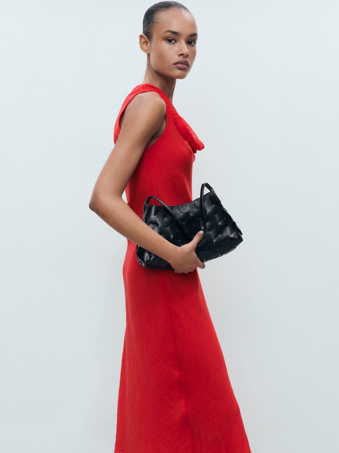 Cowl Neck Sleeveless A-Line Midi Dress