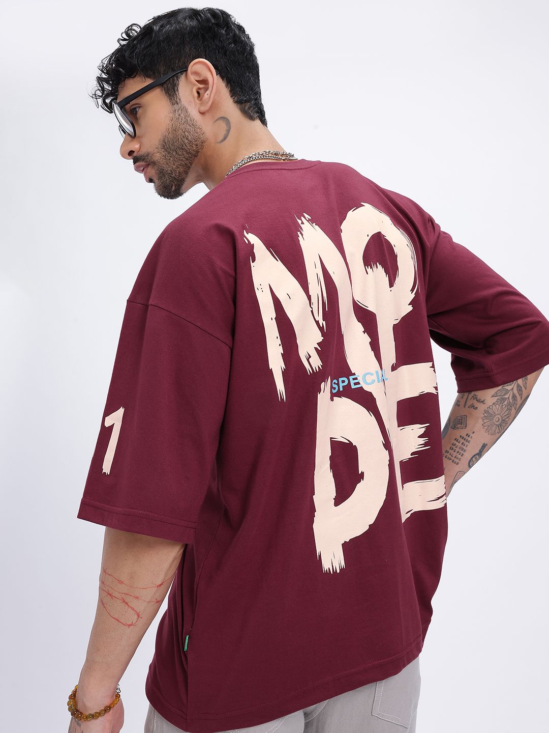 glitchez Typograpy Printed Oversize Drop-Shoulder T-shirt