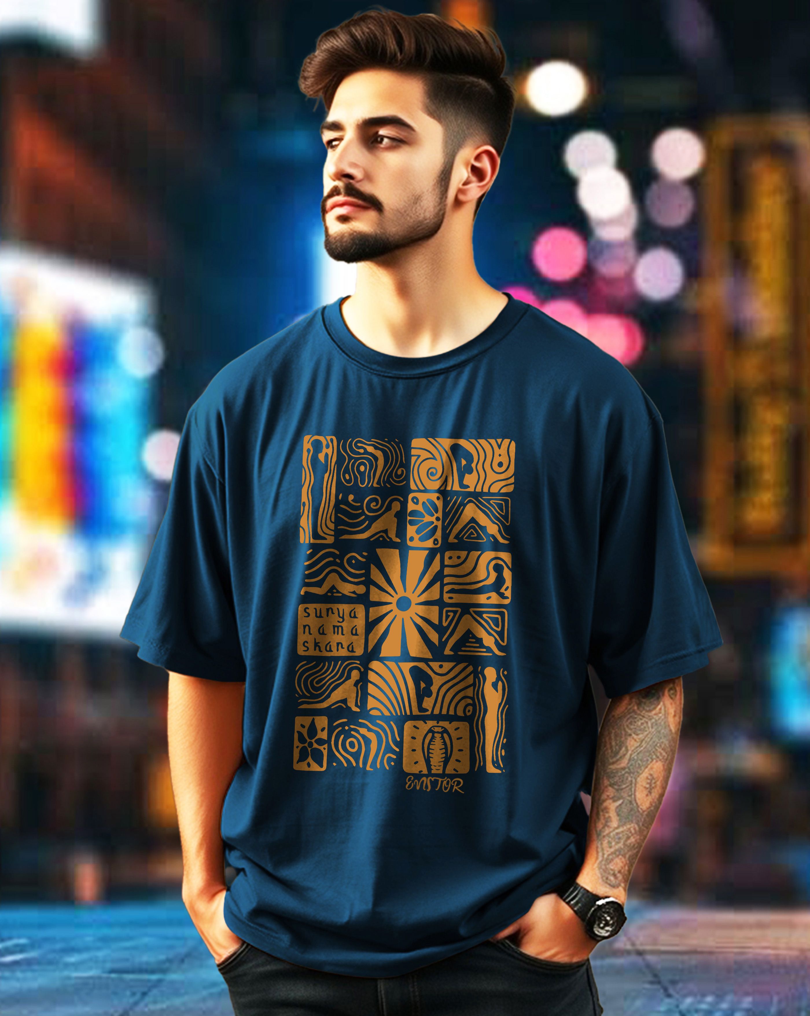 AUSK Teal Graphic Printed Oversized T-shirt with Drop-Shoulder Sleeves