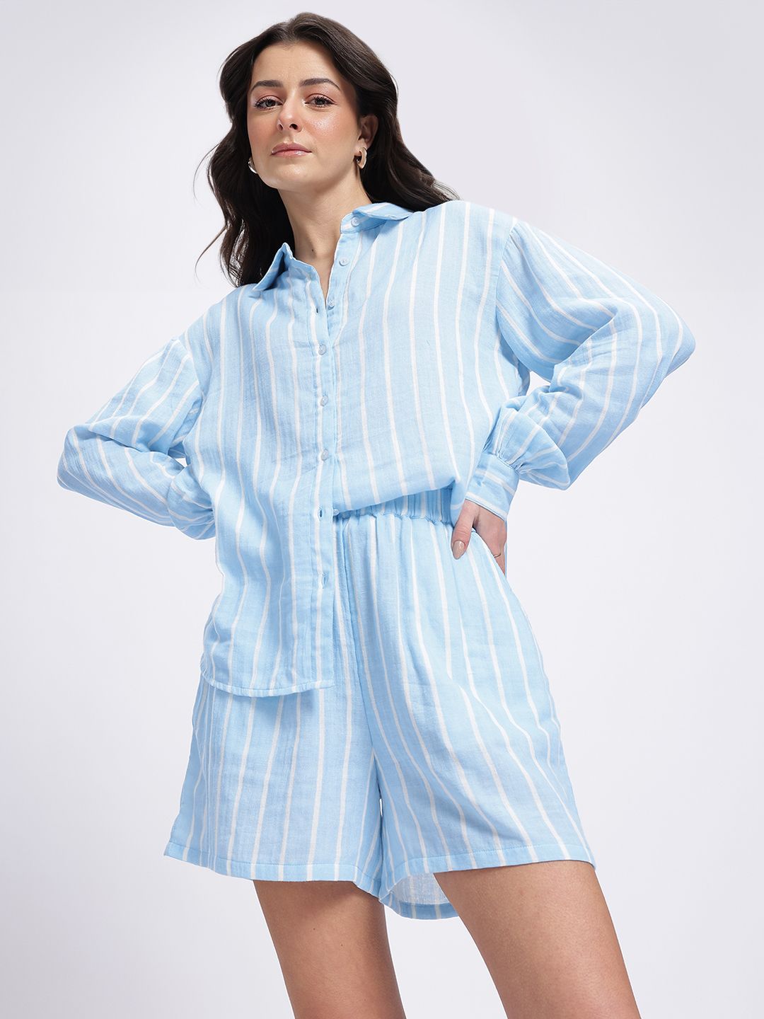 glitchez Striped Relaxed Fit High-Low Co-Ords Offers & Cashback