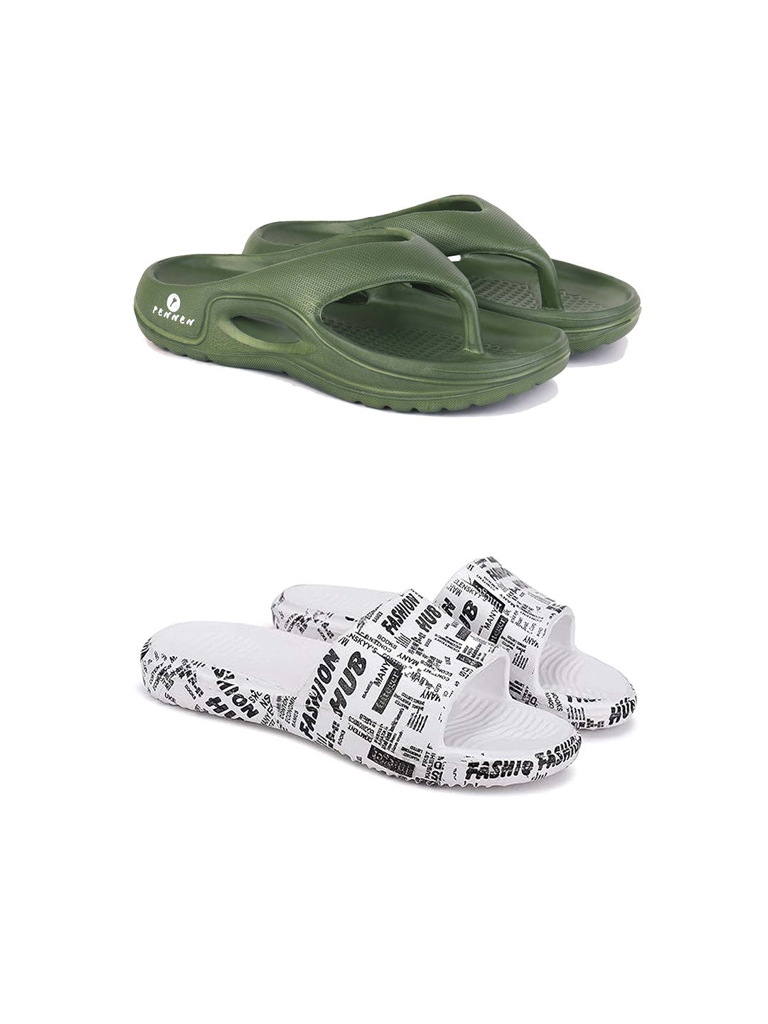 PENNEN Men Set Of 2 Slider & Thong Flip-Flops