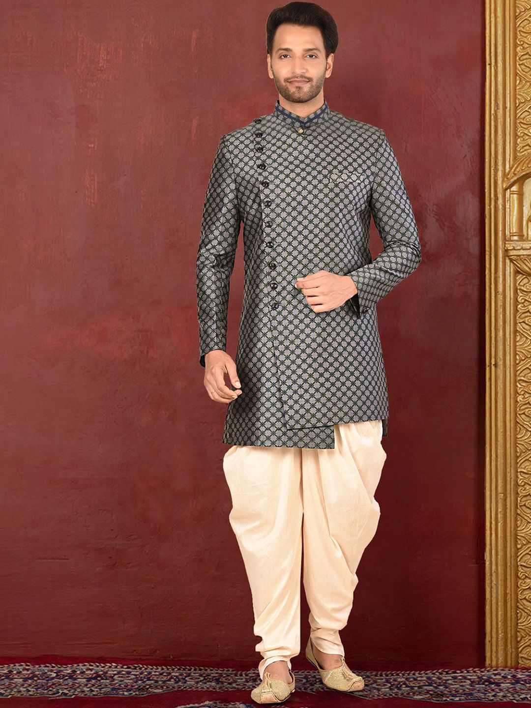 RANAK Printed Mandarin Collar Sherwani Set