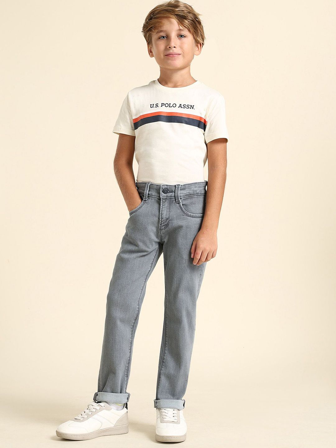 U.S. Polo Assn. Kids Boys Relaxed Fit Mid-Rise Stretchable Jeans