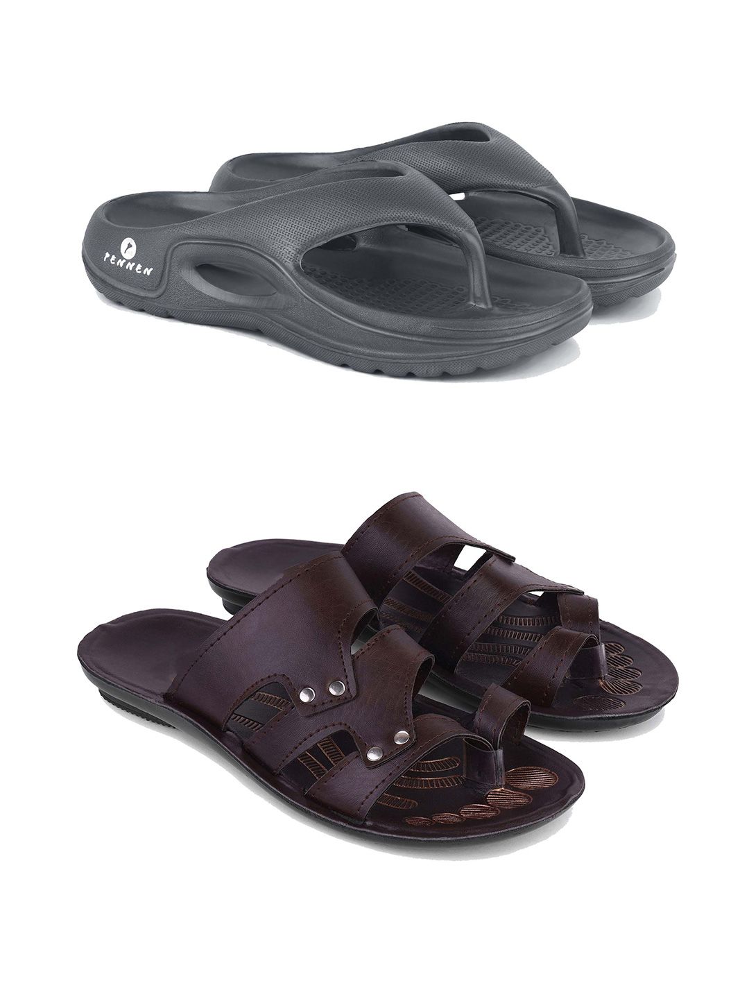 PENNEN Men Set Of 2 Anti-Skid Thong Flip-Flops