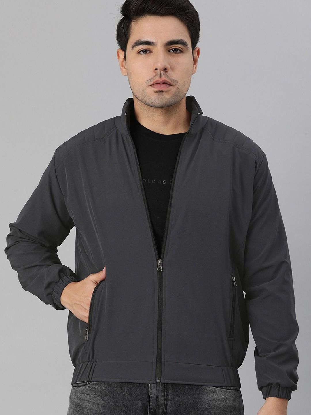 VOXATI Men Mock Collar Sporty Jacket