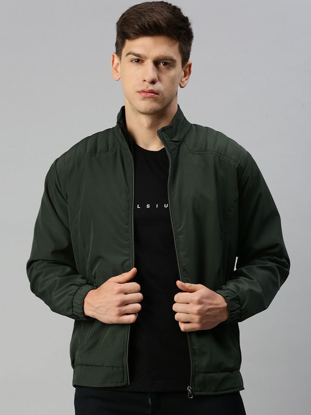 VOXATI Men Crop Bomber Jacket