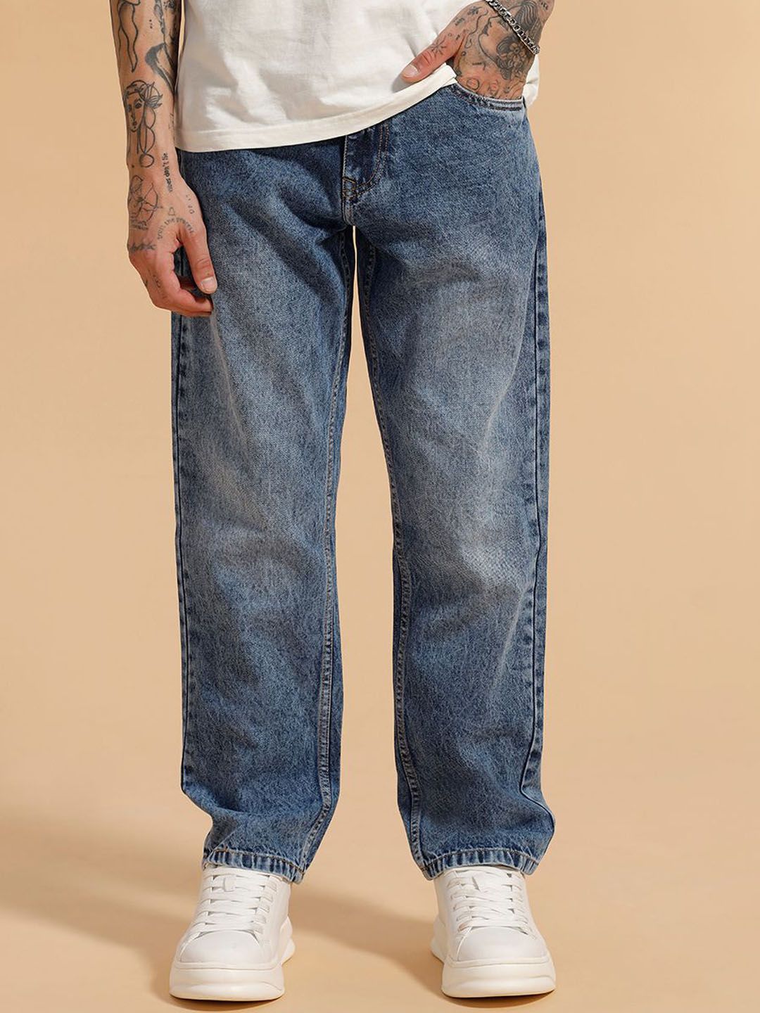 WROGN Men Comfort Relaxed Fit Mid-Rise Heavy Fade Jeans