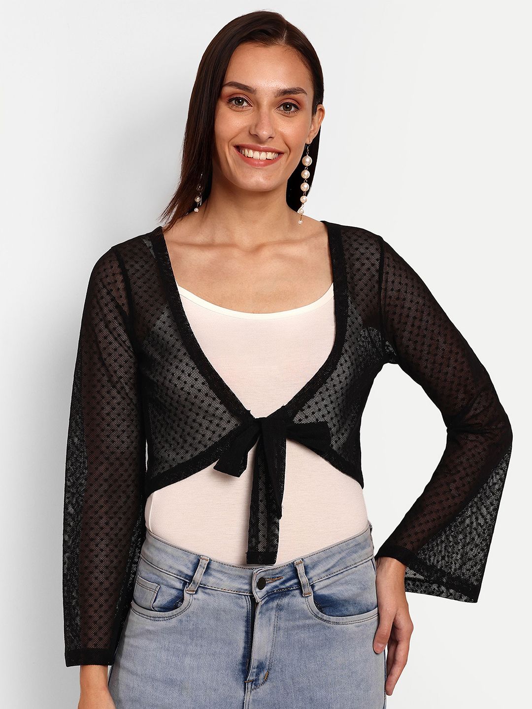The Roadster Lifestyle Co Self Design V-Neck Tie-Up Crop Shurg