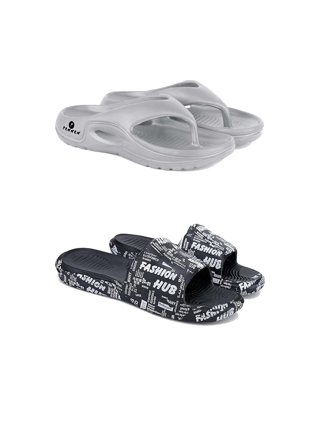 PENNEN Men Set Of 2 Soft & Lightweight Flip Flops & Slider Flip Flops