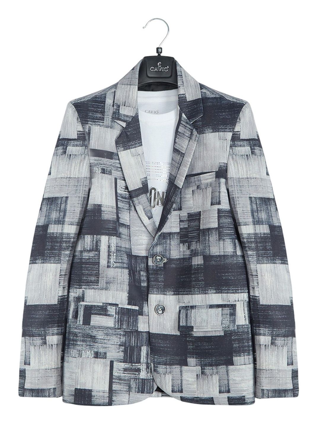 CAVIO Boys Cotton Blend Full Sleeves Printed DarkGrey Blazers and T-Shirt