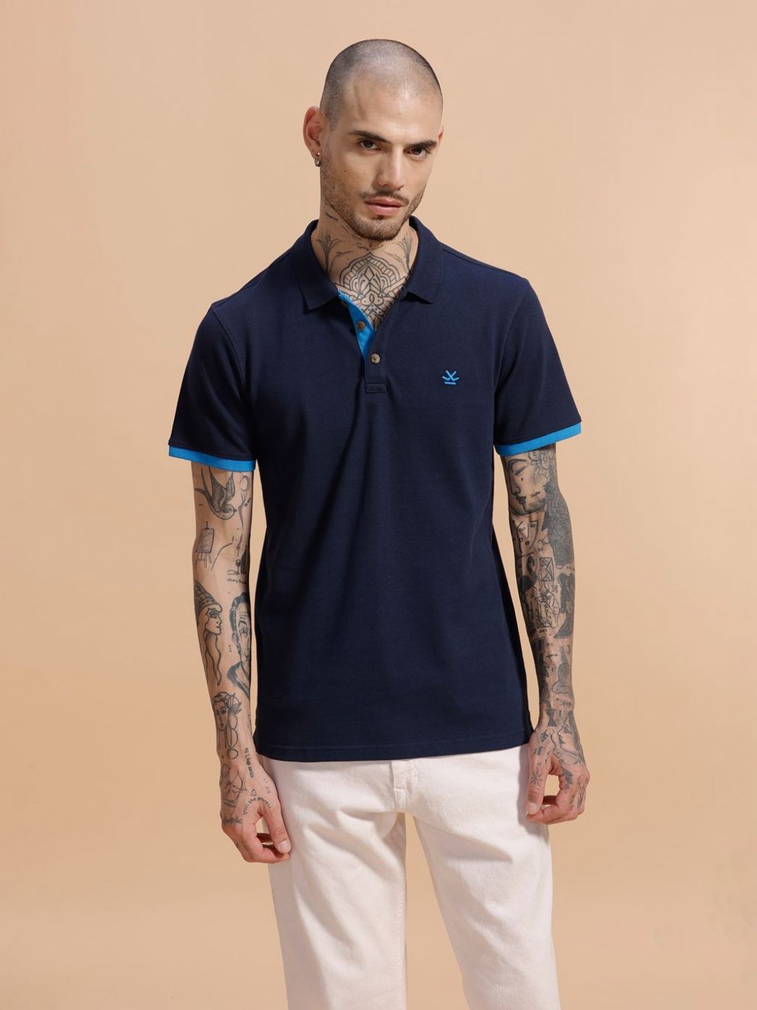 WROGN Men Solid Polo Collar Cotton Slim Fit T-shirt