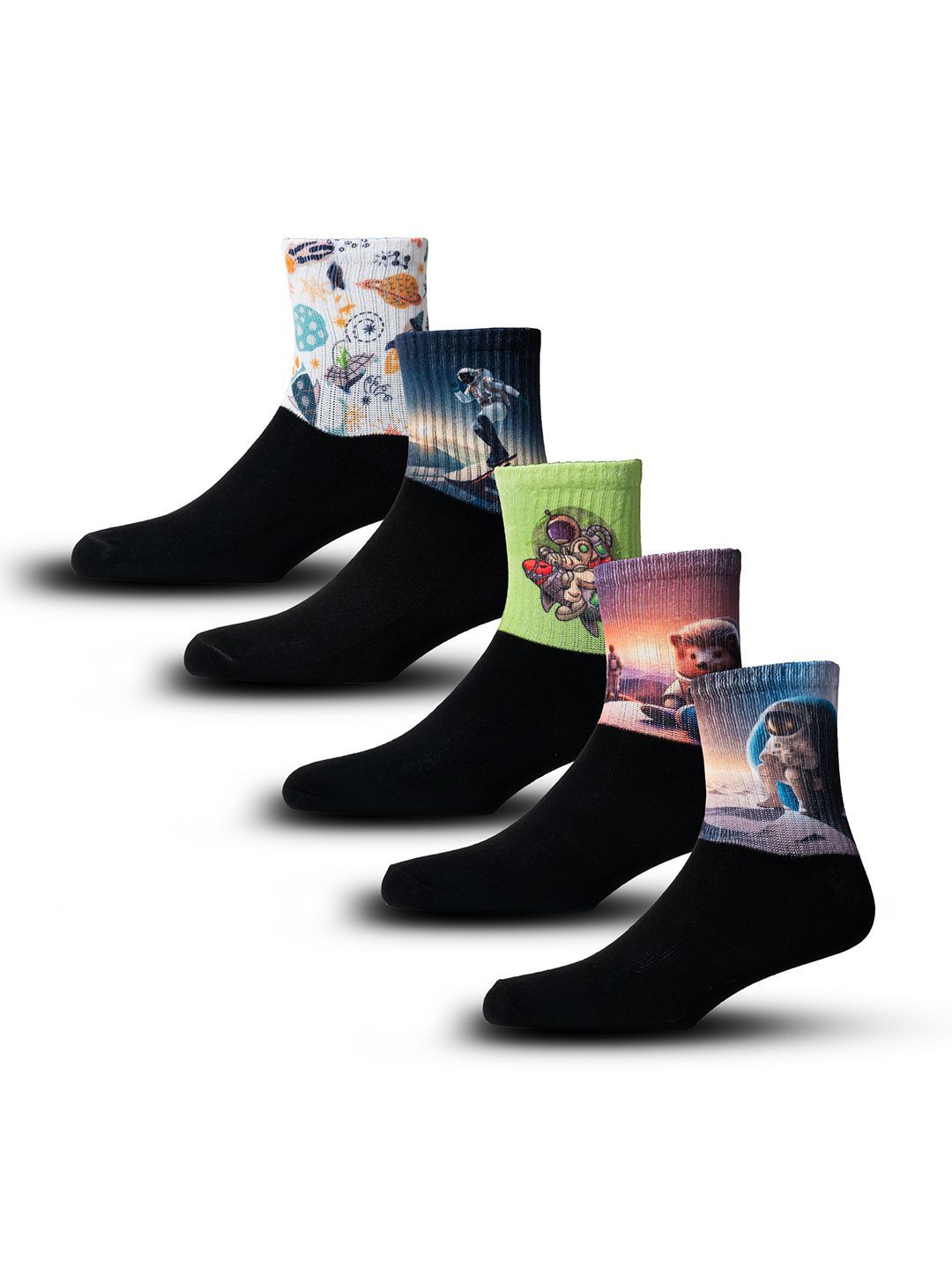 MARLIT Men Pack Of 5 Printed Cotton Ankle Length Socks
