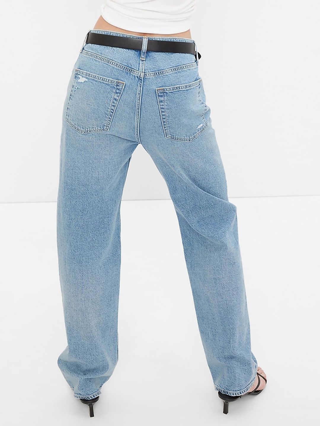 High-Rise Slash Knee Light Fade Stretchable Loose Fit Jeans
